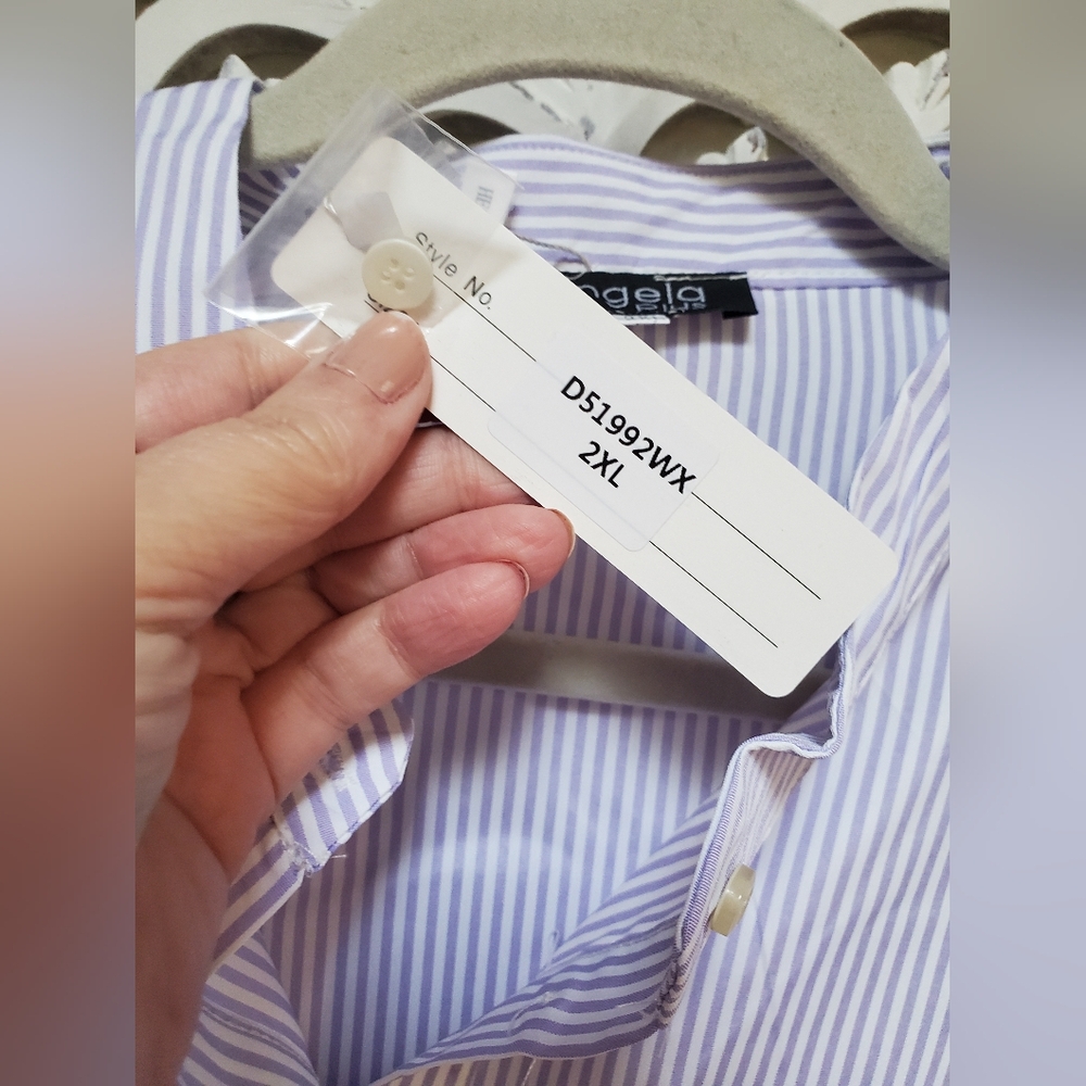 Lavender Pinstripe Shirt Dress NWT Angela Plus Best Fit Lg/XL - Picture 10 of 14